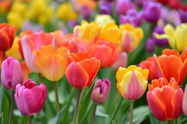 Tulip flowers in many colors