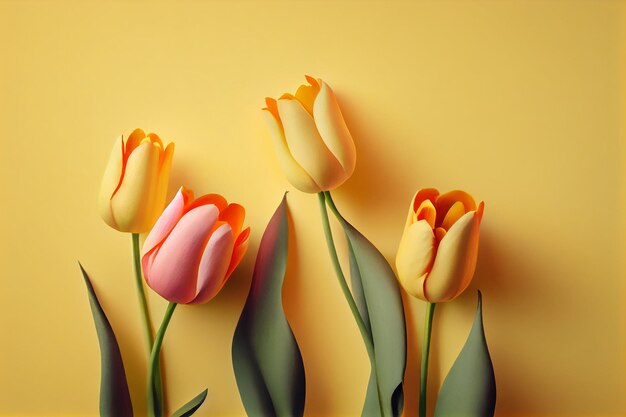 Tulip flowers on pastel yellow backgroundgenerative ai