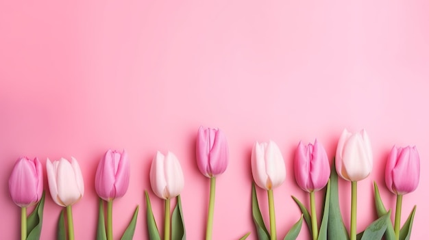 チューリップの花のピンクの背景夏の最小限のバナー春夏の自然のコンセプト花のデザイン要素ピンクの背景結婚式の招待状ポスター生成 Ai
