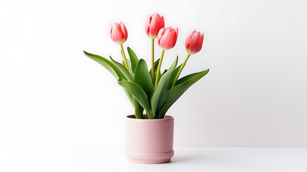 Цветочный горшок тюльпана на белом фоне