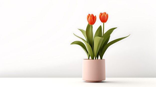 Tulip flowers pot on white background