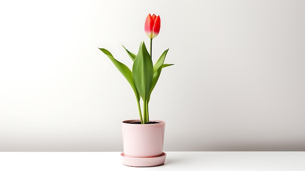 Tulip flowers pot on white background