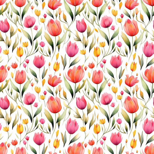 tulip Flowers watercolor art painting abstract Seamless pattern