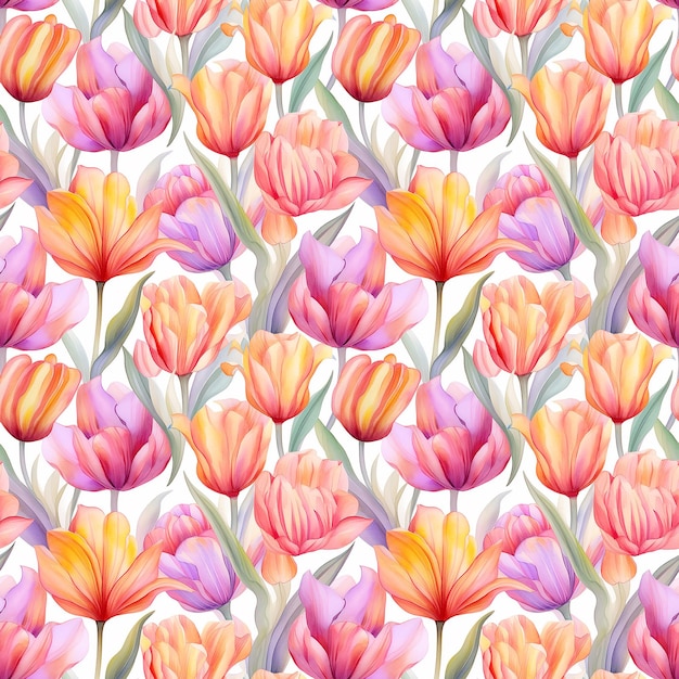 tulip Flowers watercolor art painting abstract Seamless pattern