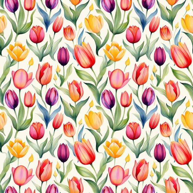 Photo tulip flowers watercolor art painting abstract seamless pattern