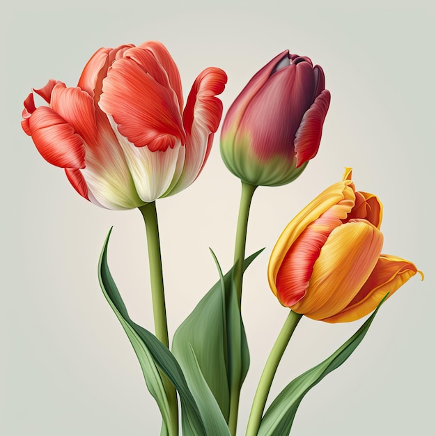 Tulip Flowers on White Background