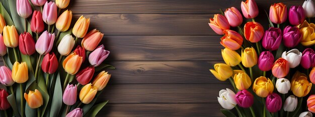 Tulip flowers on wooden table