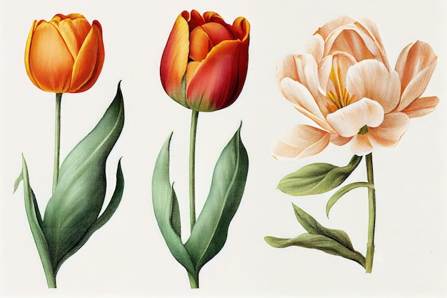 Tulip Painting Spring Flower Drawing Tulip Botanical Illustration Abstract Generative Ai Illustration