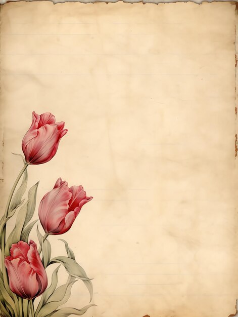 Tulip Paper beautiful antique Vintage old page scrapbooking junk journalBackdrop with copy