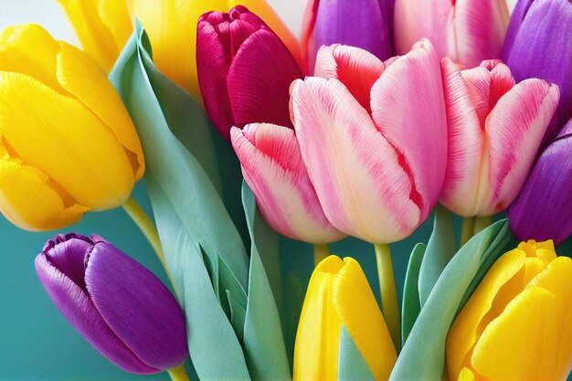 Tulip spring festive floral background vibrant seamless pattern