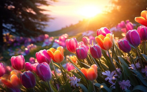 Photo tulip spring flowers in the grass