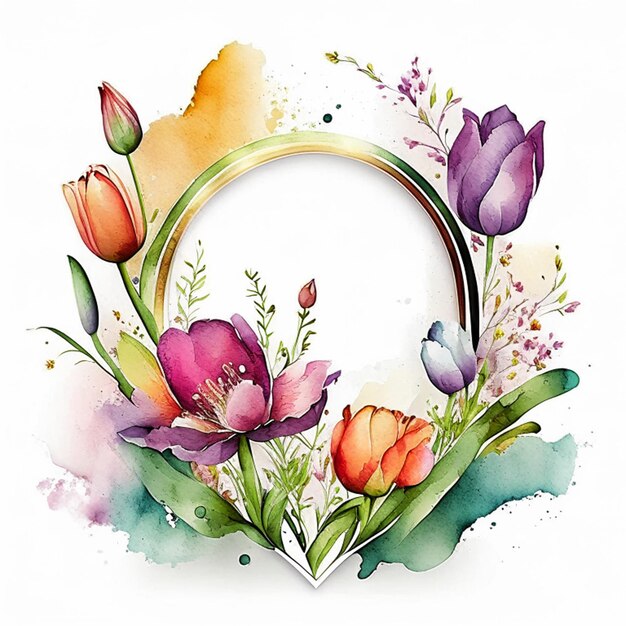 Tulip watercolor invitation card or floral flower frame design