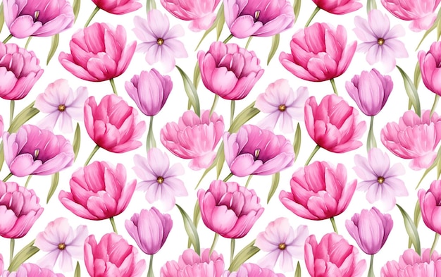Tulip Watercolor Seamless Pattern Background