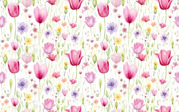 Tulip Watercolor Seamless Pattern Background