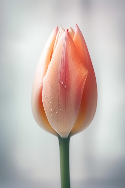 Tulip on white background with water drop