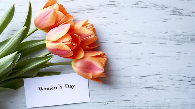 Tulip women s day card design on white backdrop to celebrate and appreciate special women