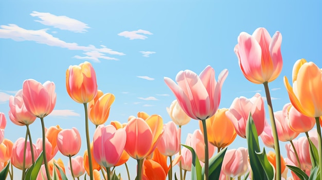 Tulips against blue sky