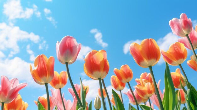 Tulips against blue sky