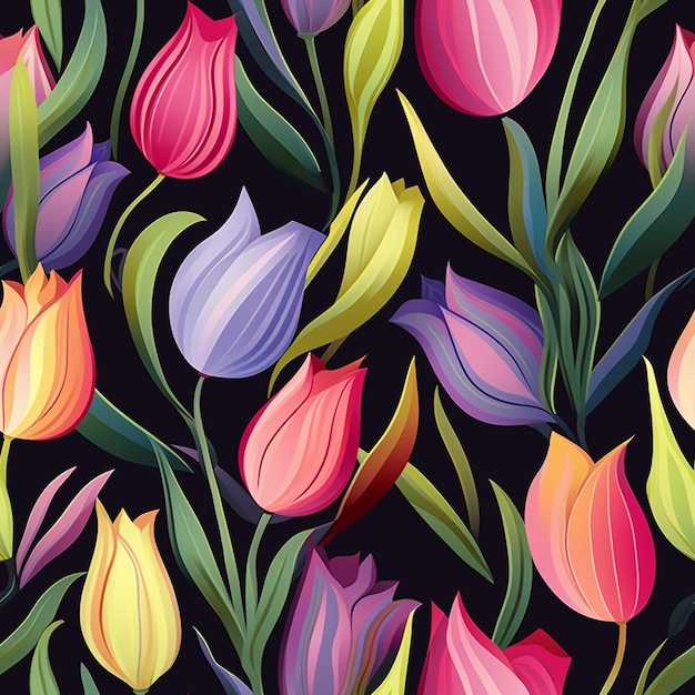 tulips are on a black background.