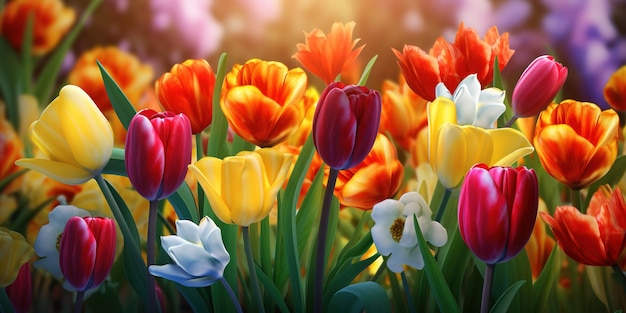 Tulips bloom in bright colors