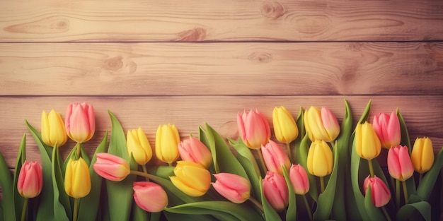 Букет цветов тюльпанов на деревянном фоне
