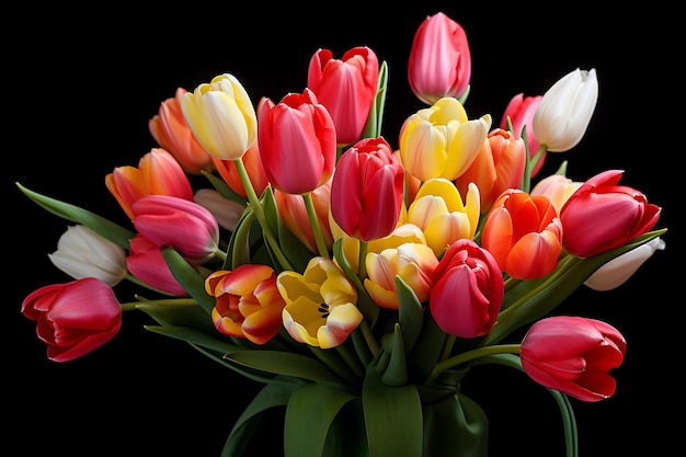 Tulips bouquet on a black background