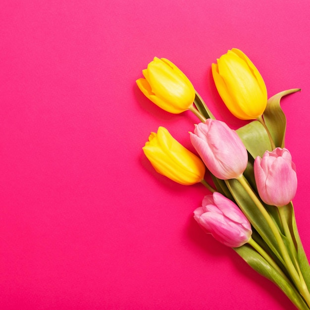 Tulips on color paper background