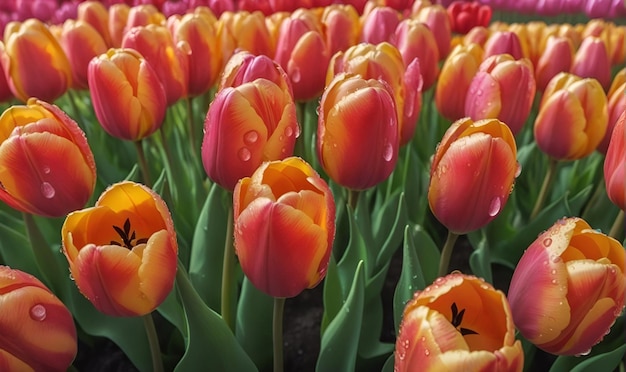 チューリップ くチューリップの花の畑