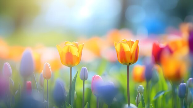 Foto tulipani sul campo spazio di copia sfondo primaverile