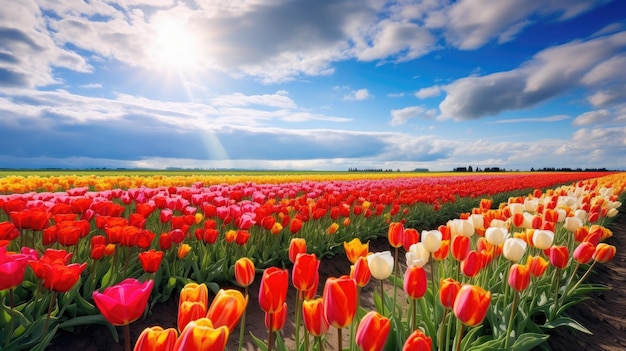 tulips in a field of flowers