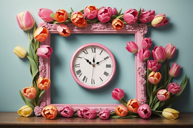 Tulips frame with clock in the middle