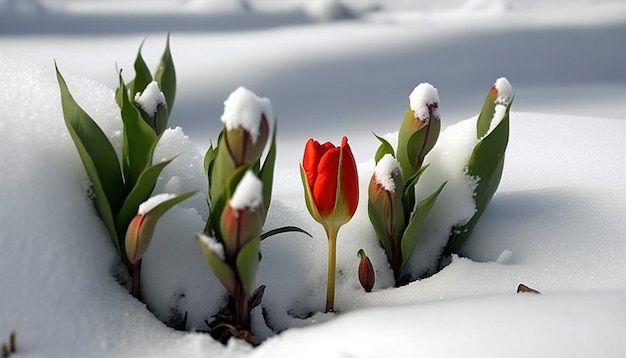 Tulips grow from the snow Generative AI