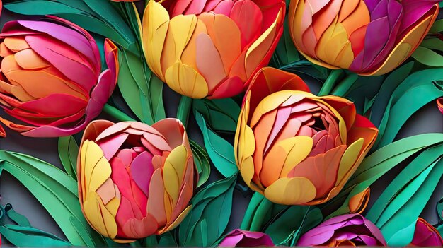 Tulips pattern 3D quilling art Botanical card