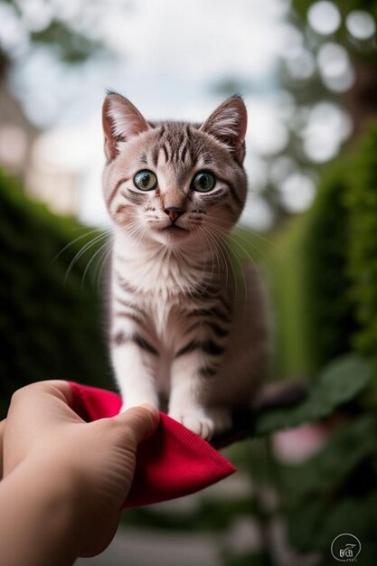 ピクニックバスケットにチューリップと猫