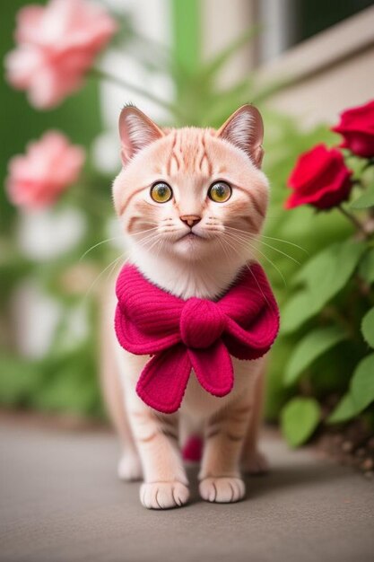 Tulips in picnic basket and cat