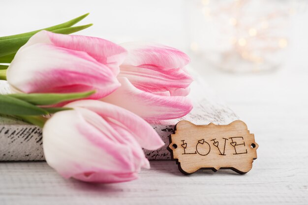 Tulips and sign Love