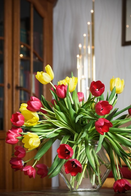 Tulips on a Table in a Living Room