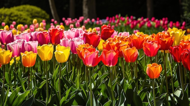 tulips in various hues creating a breathtaking carpet of colors