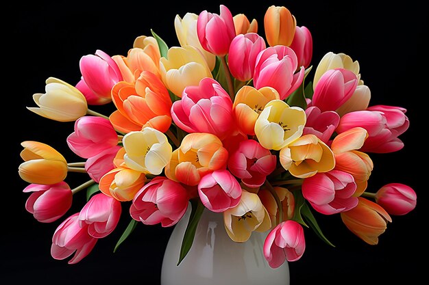 Tulips in a vase or bouquet