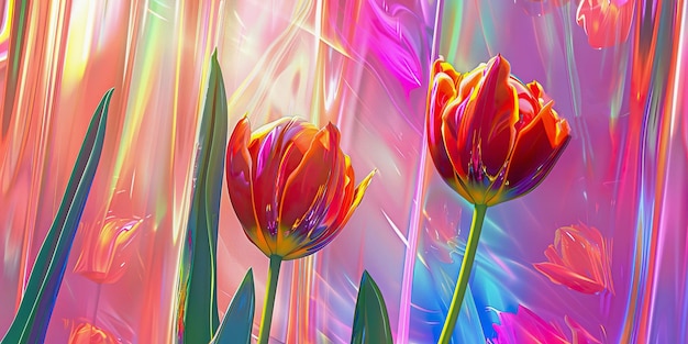 Tulips wall art glass gradient floral poster design