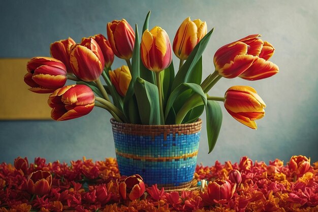 Foto tulpen afgebeeld in een pixel art stijl