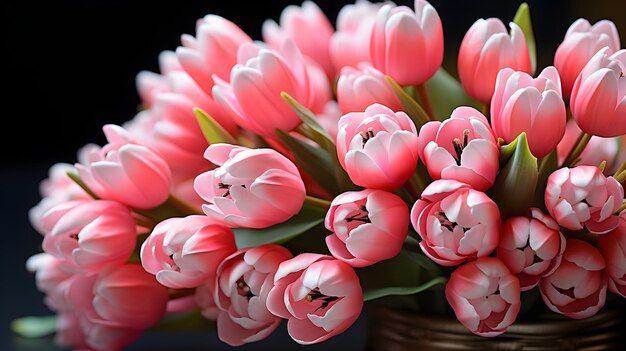 Foto tulpen in vaas op een zwarte achtergrond