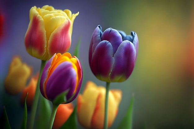 Tulpen Lentebloemen van verschillende kleuren Bloemen toppen tulpen close-up Beste cadeau voor een vrouw