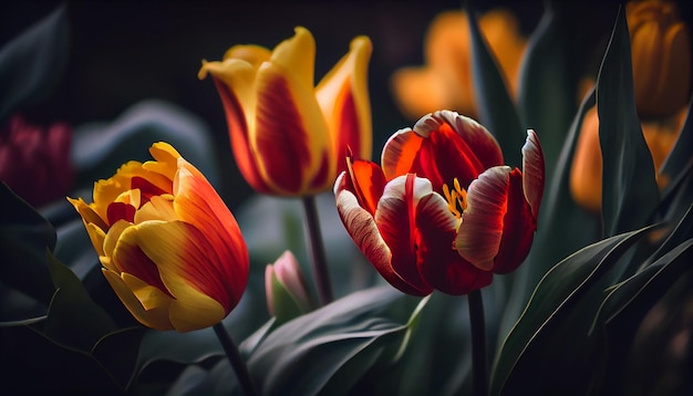 Tulpen Mooi boeket tulpen kleurrijke tulpen tulpen in de lentekleurrijke tulpgeneratieve ai