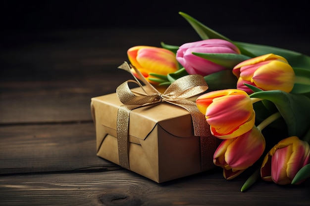 Tulpen op geschenkdoos met lint Generatieve AI