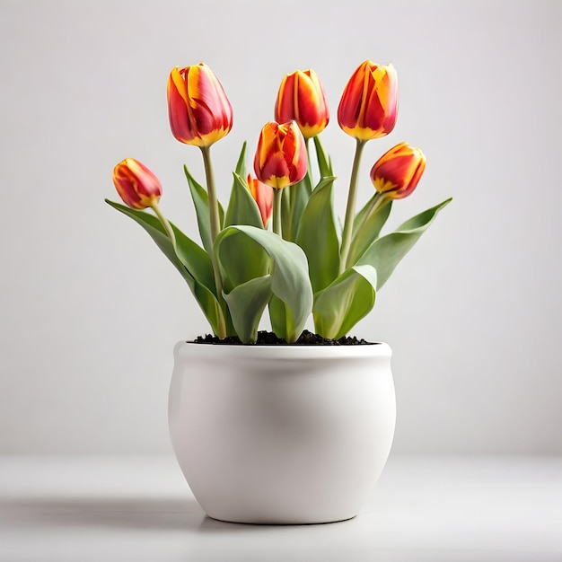 Tulpen planten in een moderne witte pot of vaas