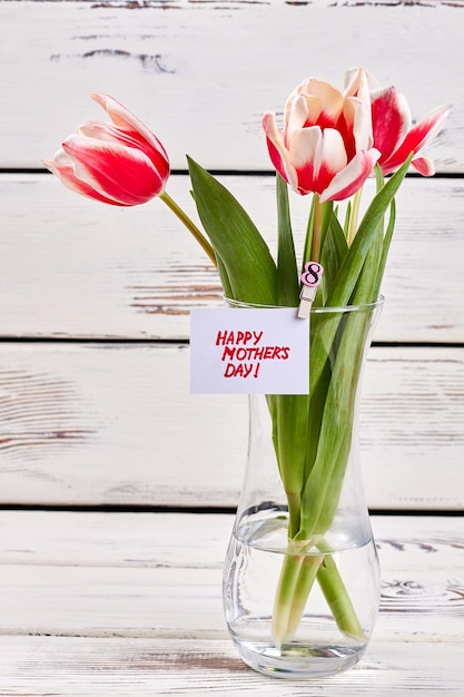 Tulpen uit de tuin in vaas Groet voor mama vanuit het hart