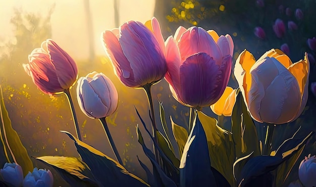 Tulpenbloemen in het thema Moring Sun Spring