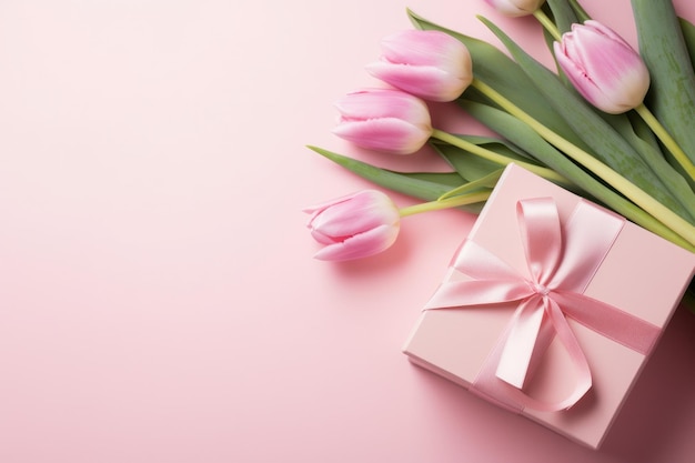 Tulpenbloemen met geschenkdoos Illustratie AI GenerativexA