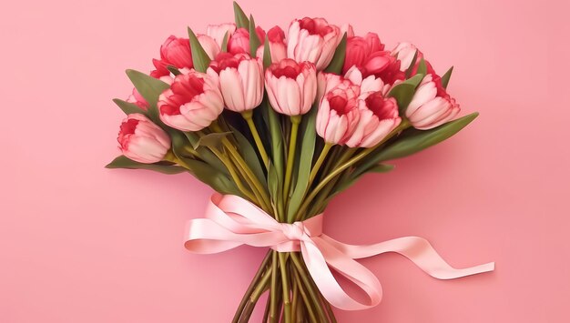 Foto tulpenbloemen op roze achtergrond concept van valentijnsdag